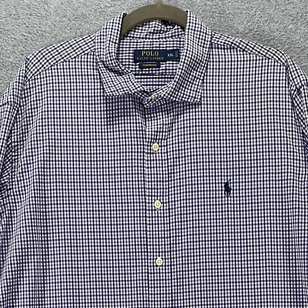Polo Ralph Lauren Button Down Performance Mens XXL Purple Gingham Preppy Classic
